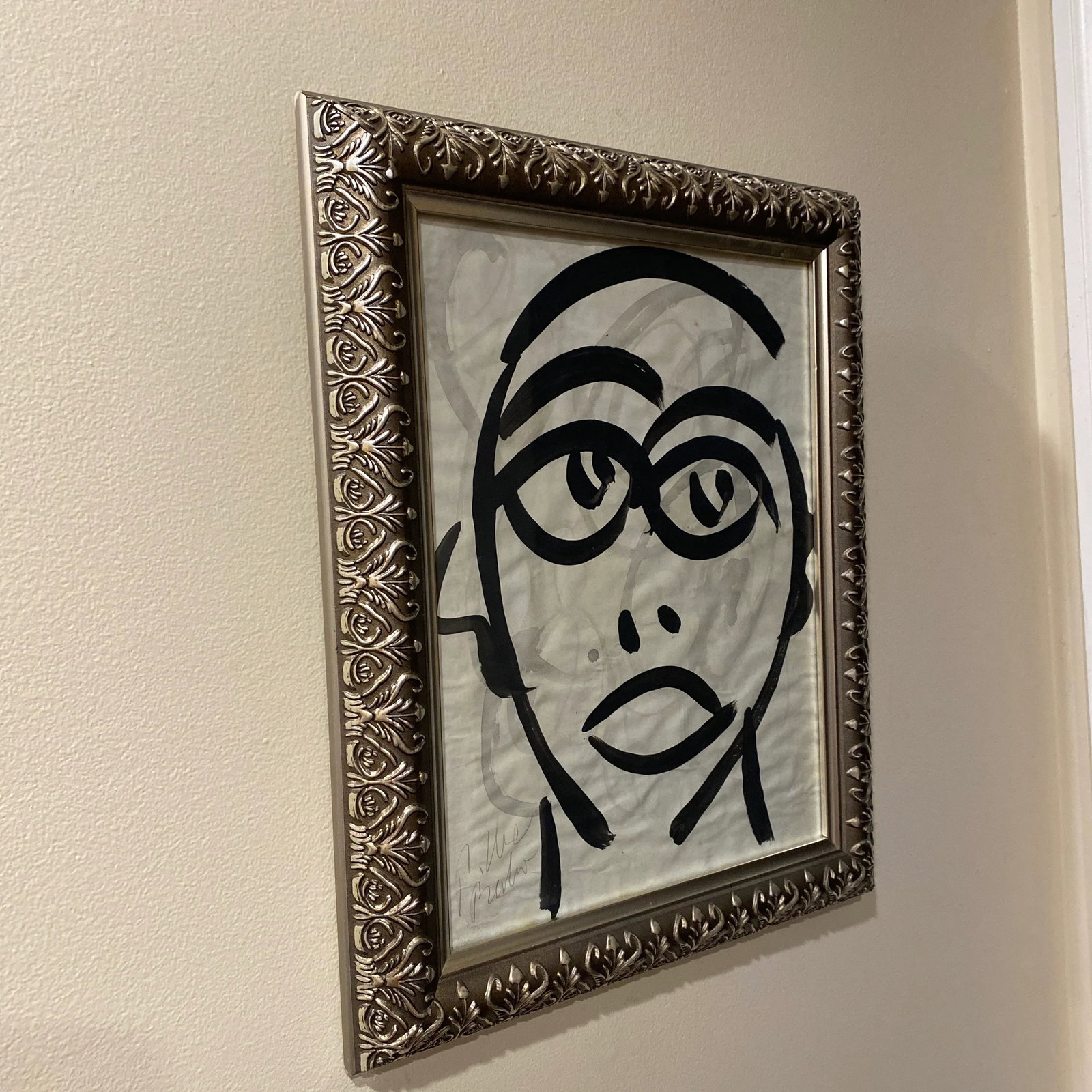 1970s Peter Keil Original Black & White Abstract Portrait Painting, Framed - 4