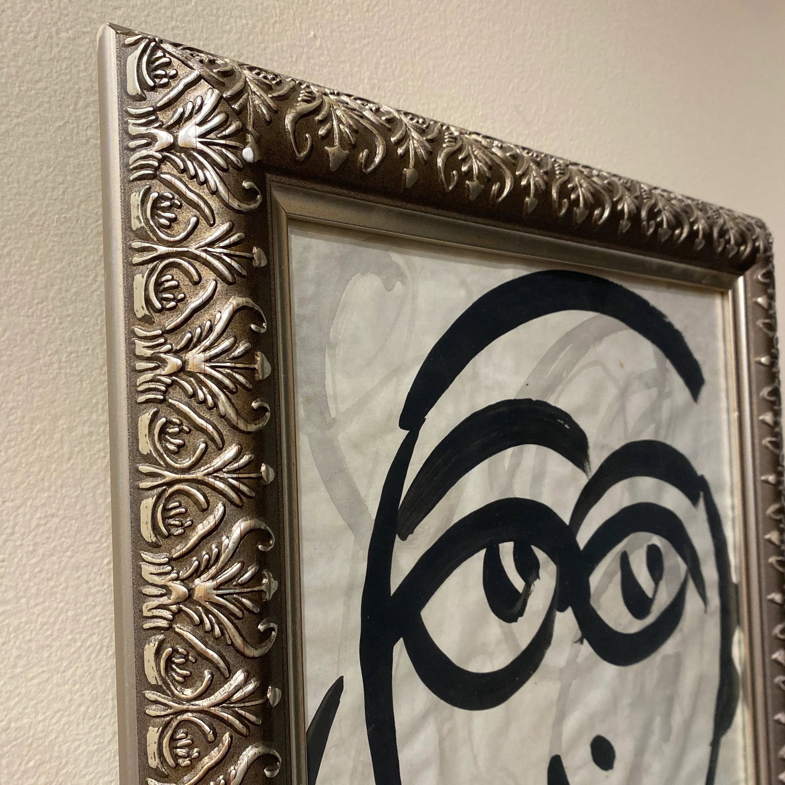 1970s Peter Keil Original Black & White Abstract Portrait Painting, Framed - 5
