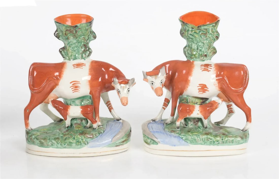 Staffordshire Pottery Cow Figure Spill Vases - 6