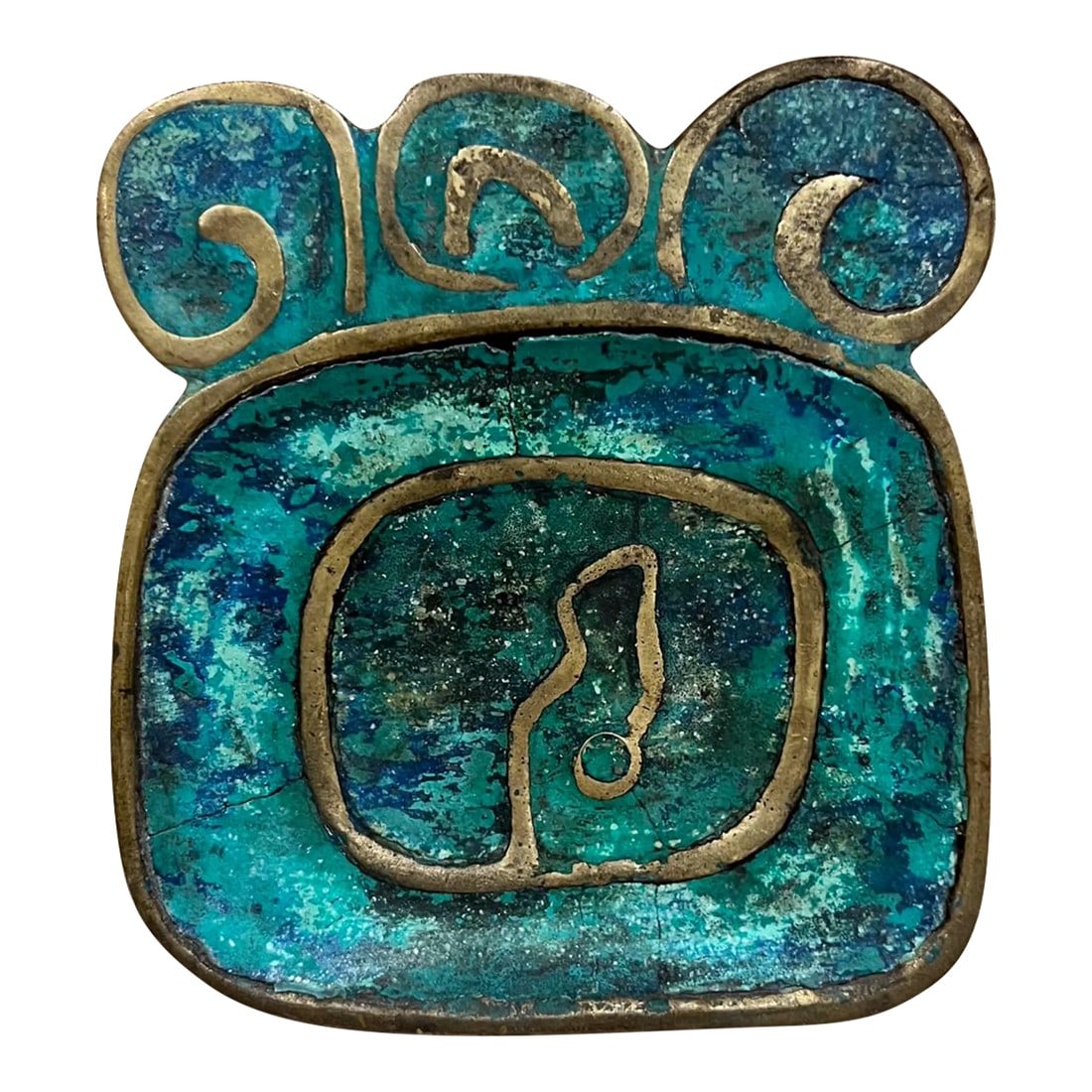 1950s MCM Pepe Mendoza Ashtray Brass Malachite Mexico: AMBIANIC presents 1950s Pepe Mendoza Ashtray Mid Century Modern Mexico (#2) Stamp by maker present .75 thick x 4.38 w x 5 d Preowned Vintage Review images listed. Condition: Alterations: Original