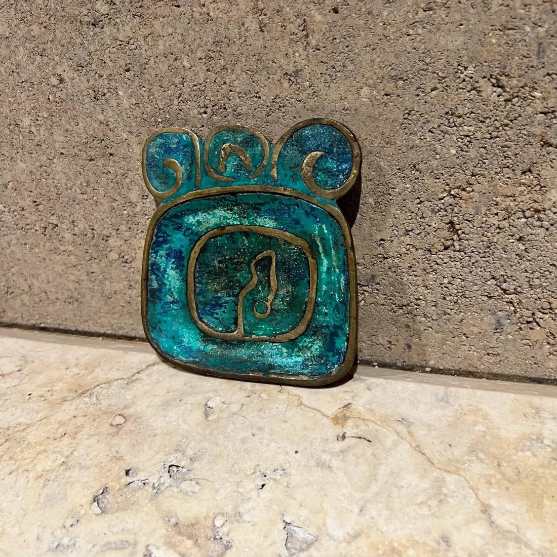 1950s MCM Pepe Mendoza Ashtray Brass Malachite Mexico - 2