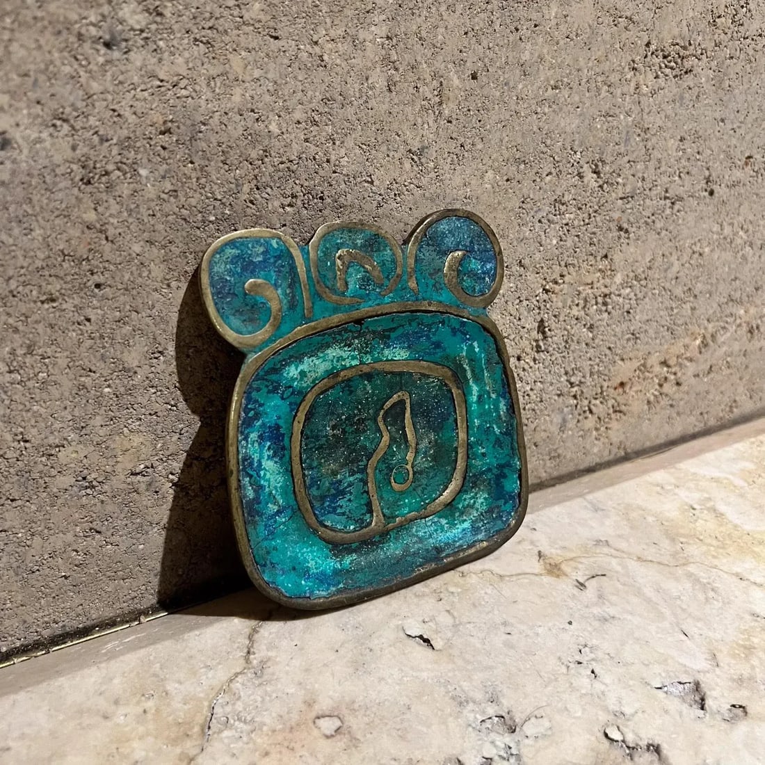 1950s MCM Pepe Mendoza Ashtray Brass Malachite Mexico - 4
