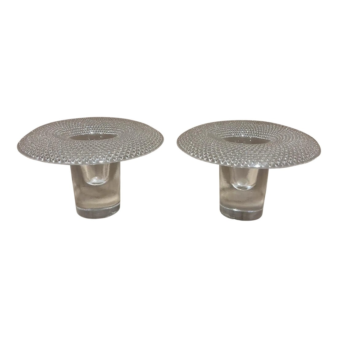 1960s Tapio Wirkkala for Rosenthal Glass Candleholder Set: For your consideration a pair of glass candleholders designed by Tapio Wirkkala, Finnish designer for Rosenthal Germany Rosenthal. Dimensions: 3.5 h x 5 diameter Please visit take a look at our
