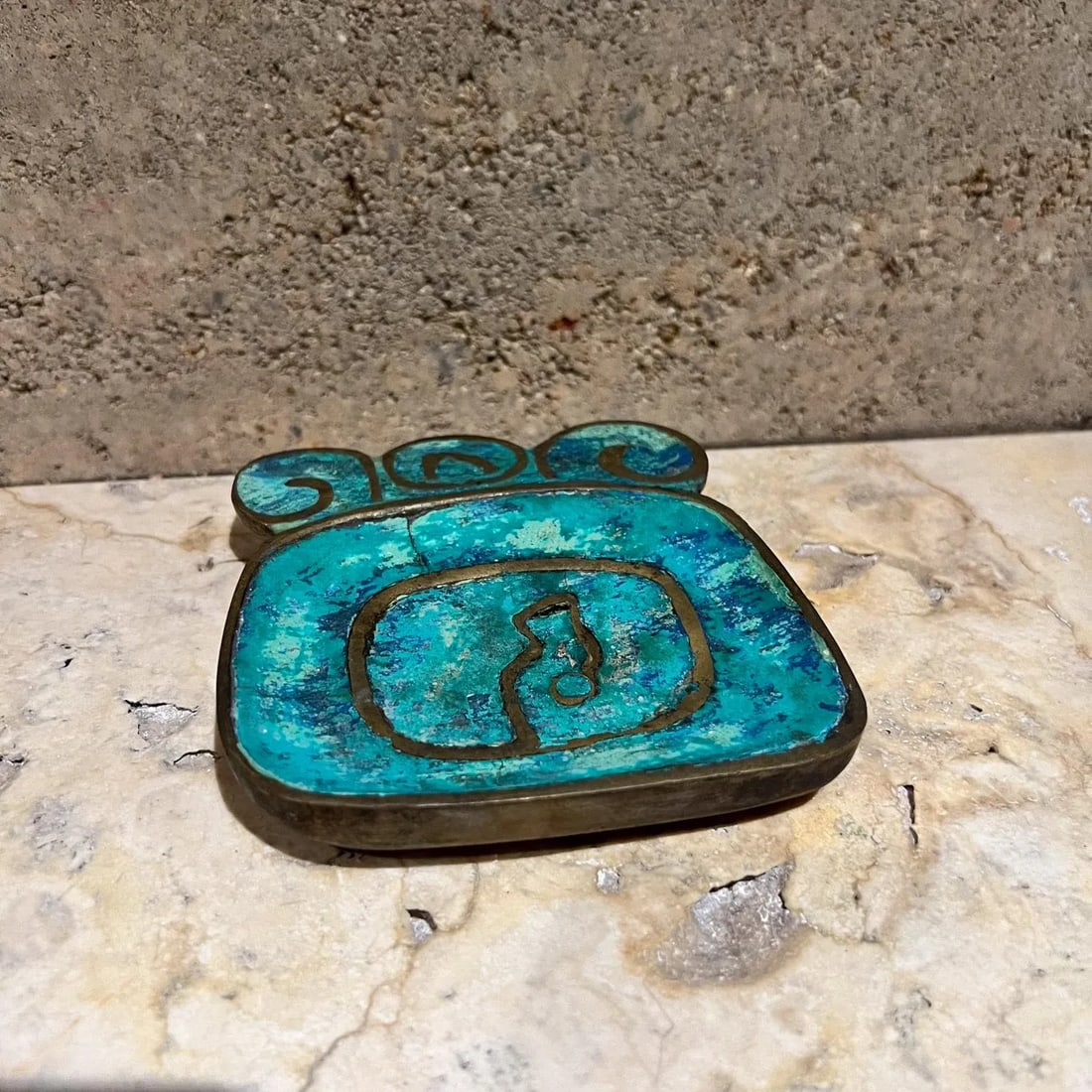 1950s Pepe Mendoza Ashtray Malachite & Brass Mexico - 2