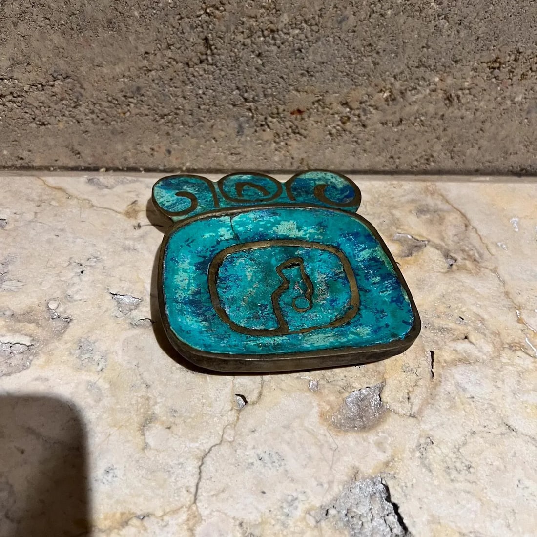 1950s Pepe Mendoza Ashtray Malachite & Brass Mexico - 4