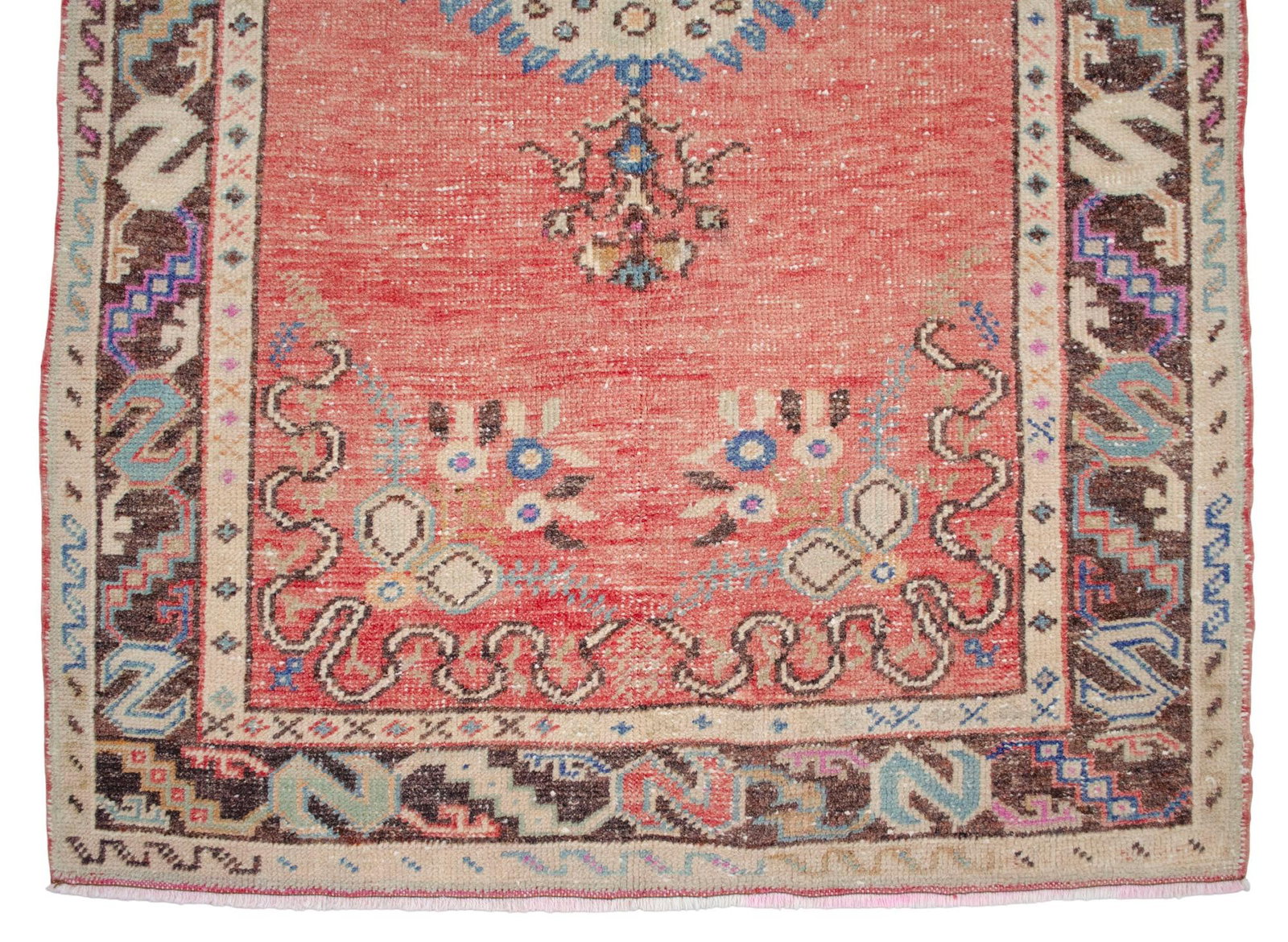 Distressed Low Pile Turkish Rug Hand Knotted Faded Oushak Area Rug - 3"²5"³ × 7"² - 10