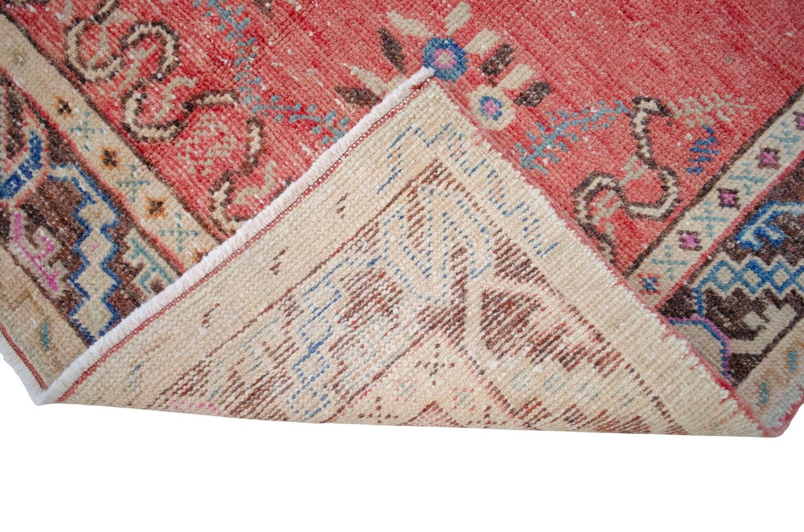Distressed Low Pile Turkish Rug Hand Knotted Faded Oushak Area Rug - 3"²5"³ × 7"² - 12