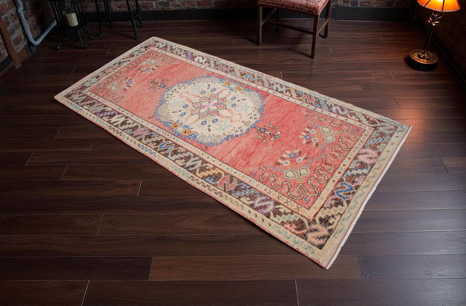 Distressed Low Pile Turkish Rug Hand Knotted Faded Oushak Area Rug - 3"²5"³ × 7"² - 2