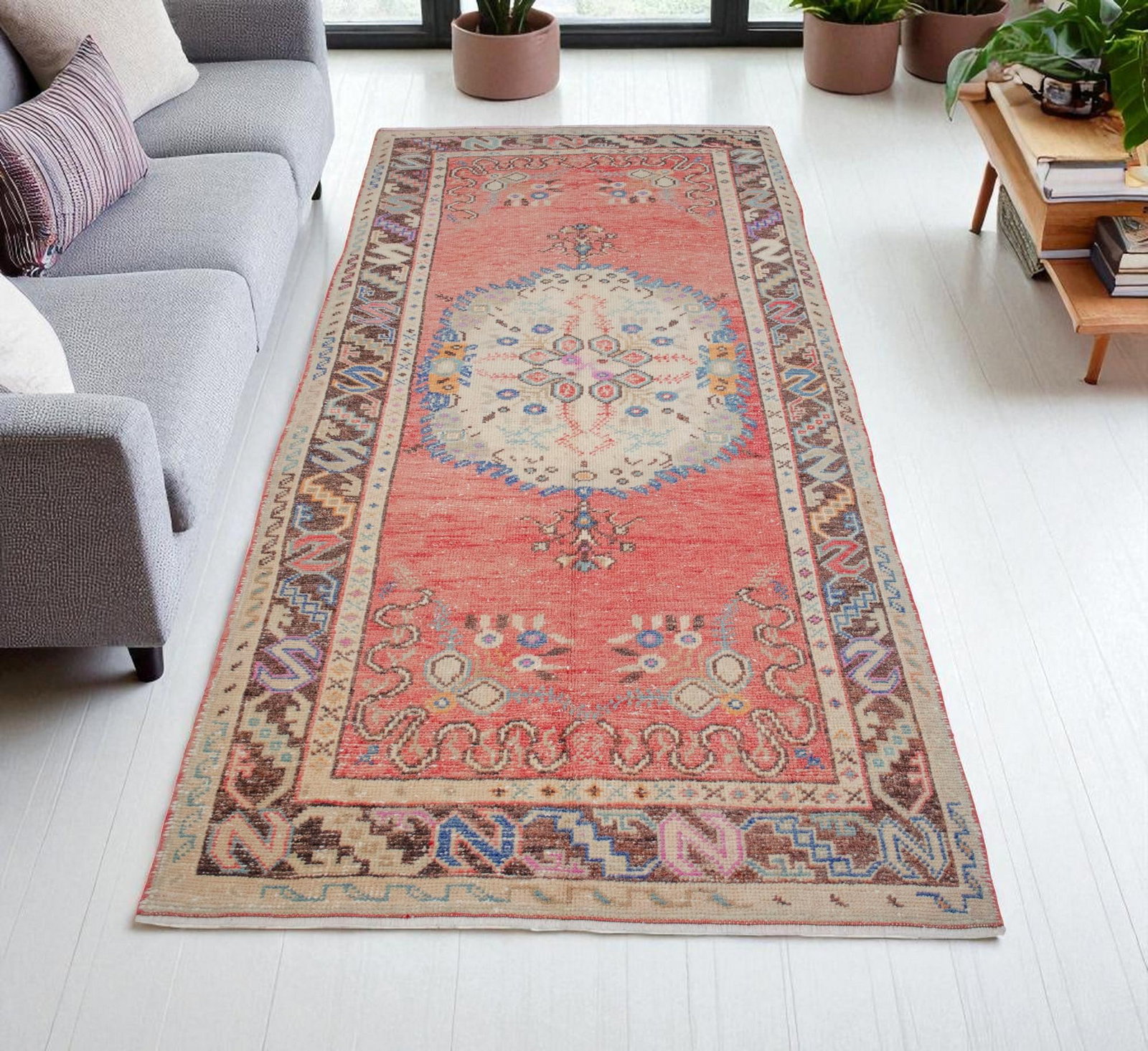 Distressed Low Pile Turkish Rug Hand Knotted Faded Oushak Area Rug - 3"²5"³ × 7"² - 3