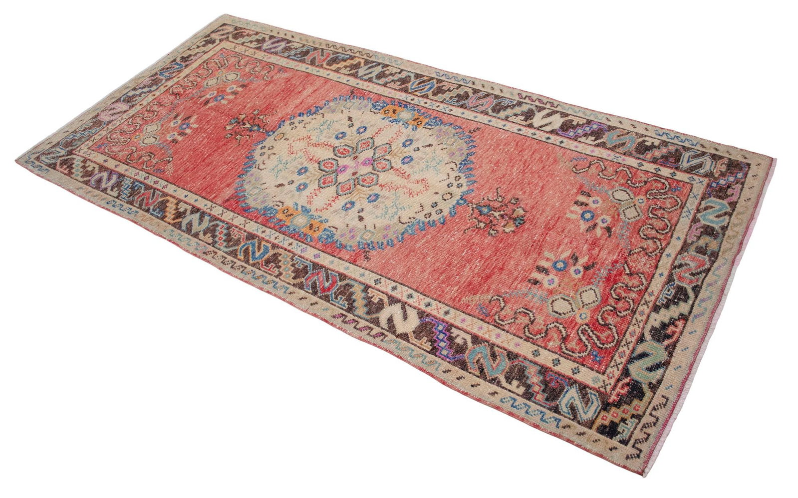 Distressed Low Pile Turkish Rug Hand Knotted Faded Oushak Area Rug - 3"²5"³ × 7"² - 4