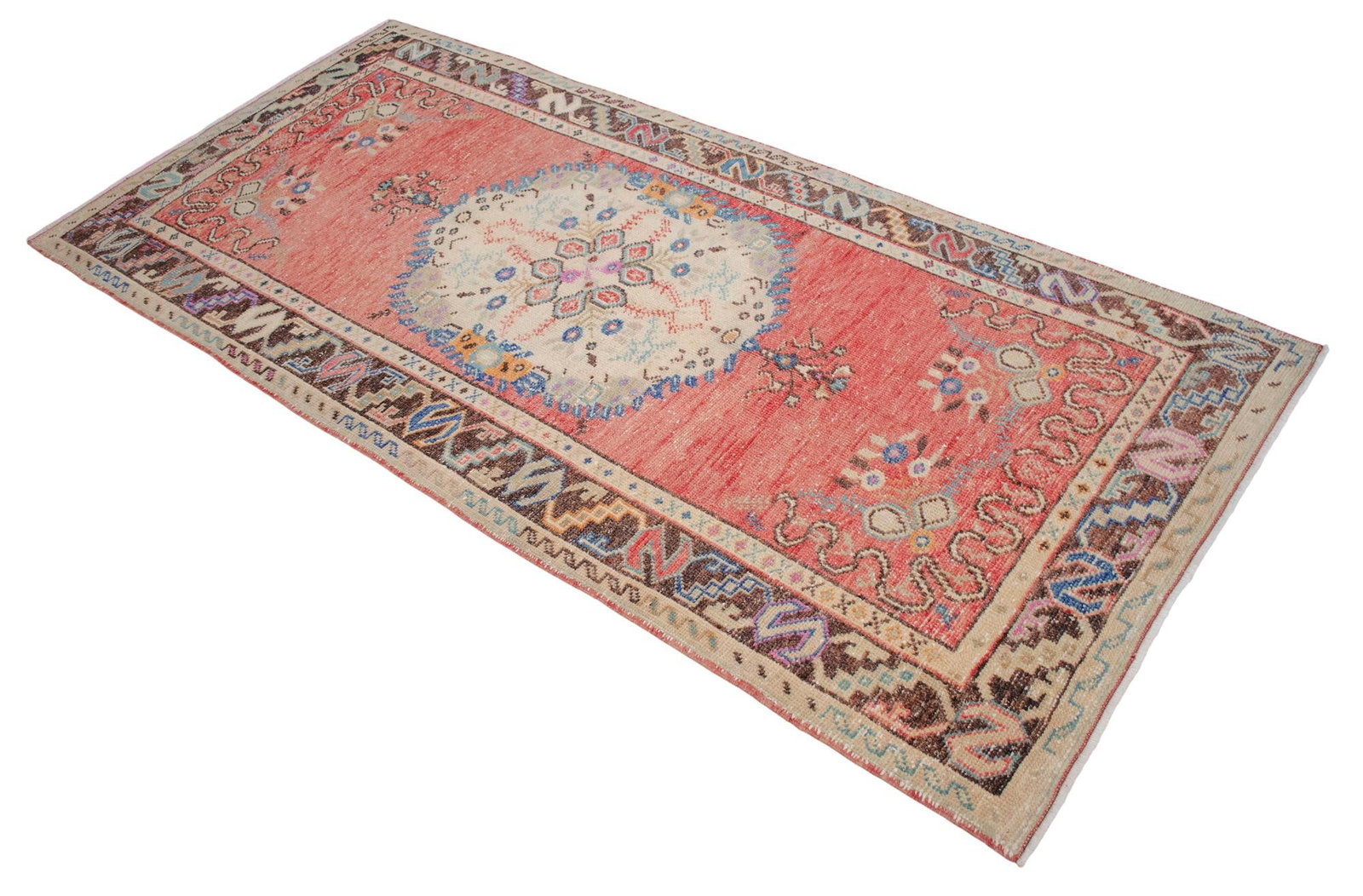 Distressed Low Pile Turkish Rug Hand Knotted Faded Oushak Area Rug - 3"²5"³ × 7"² - 6