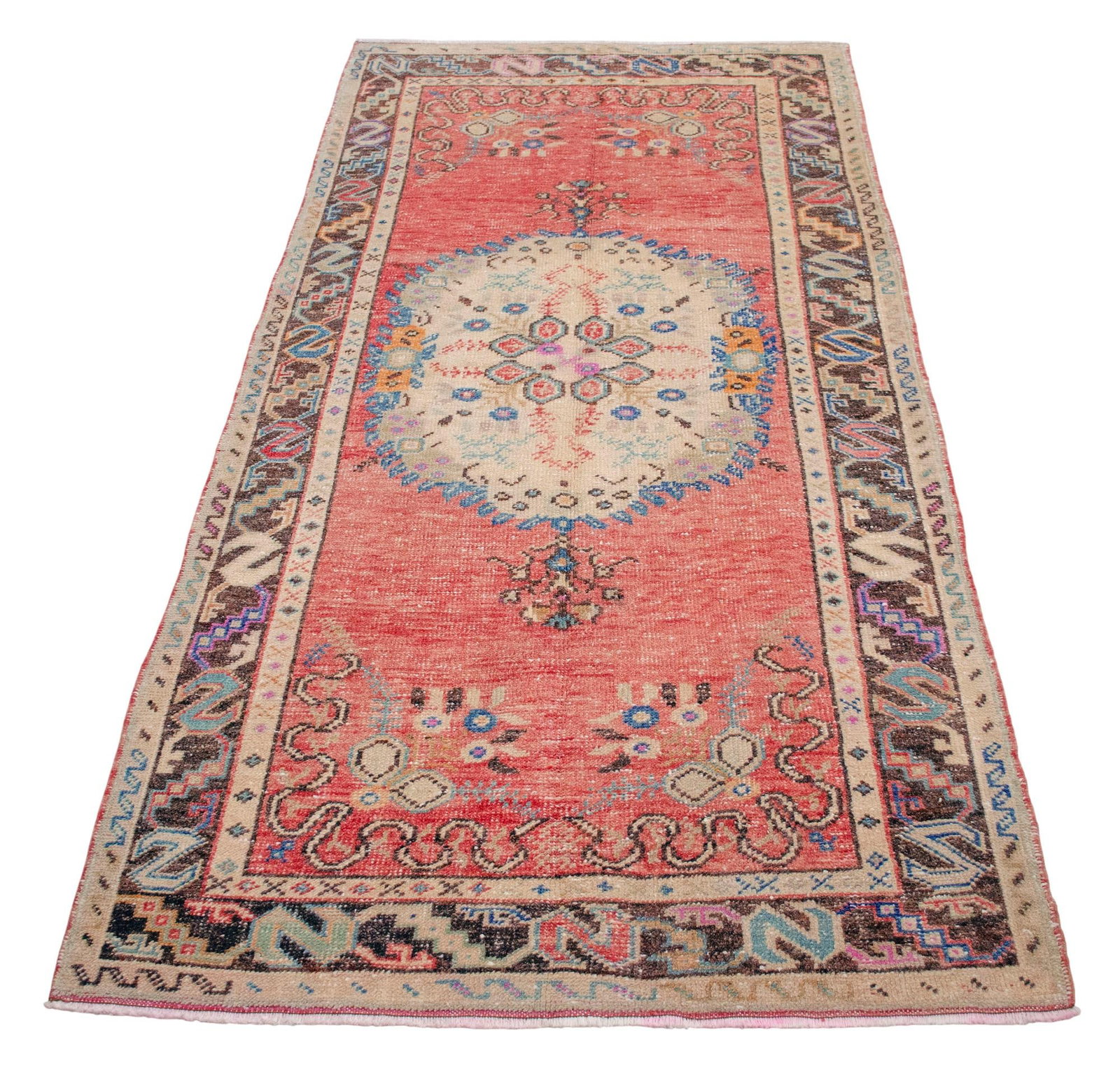 Distressed Low Pile Turkish Rug Hand Knotted Faded Oushak Area Rug - 3"²5"³ × 7"² - 7