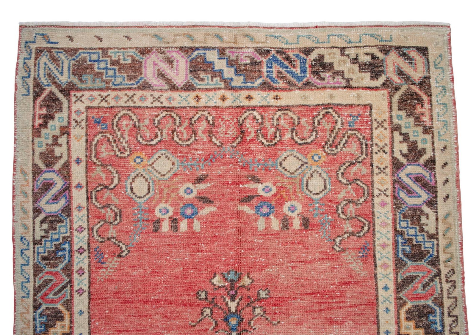 Distressed Low Pile Turkish Rug Hand Knotted Faded Oushak Area Rug - 3"²5"³ × 7"² - 8