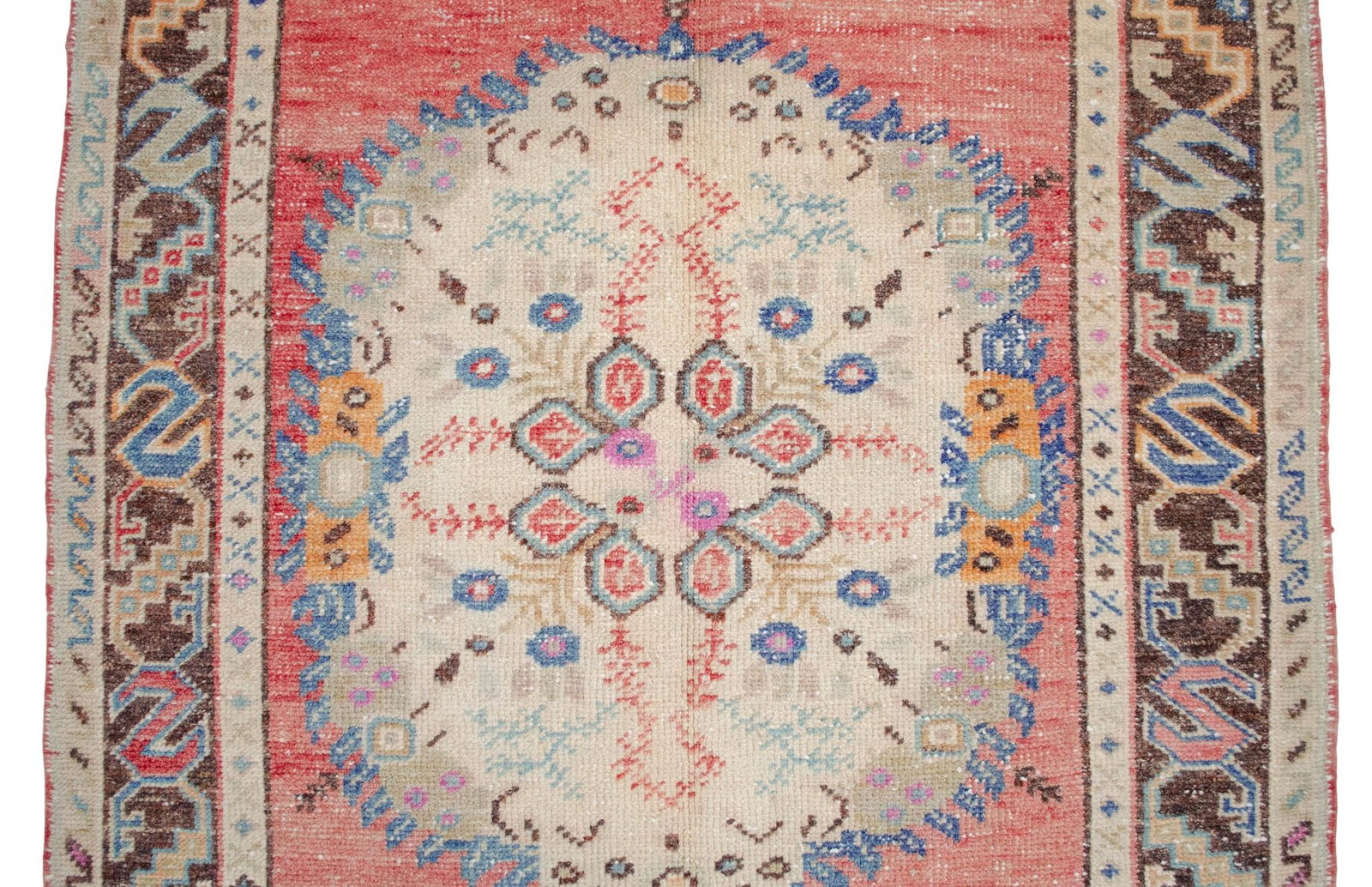 Distressed Low Pile Turkish Rug Hand Knotted Faded Oushak Area Rug - 3"²5"³ × 7"² - 9