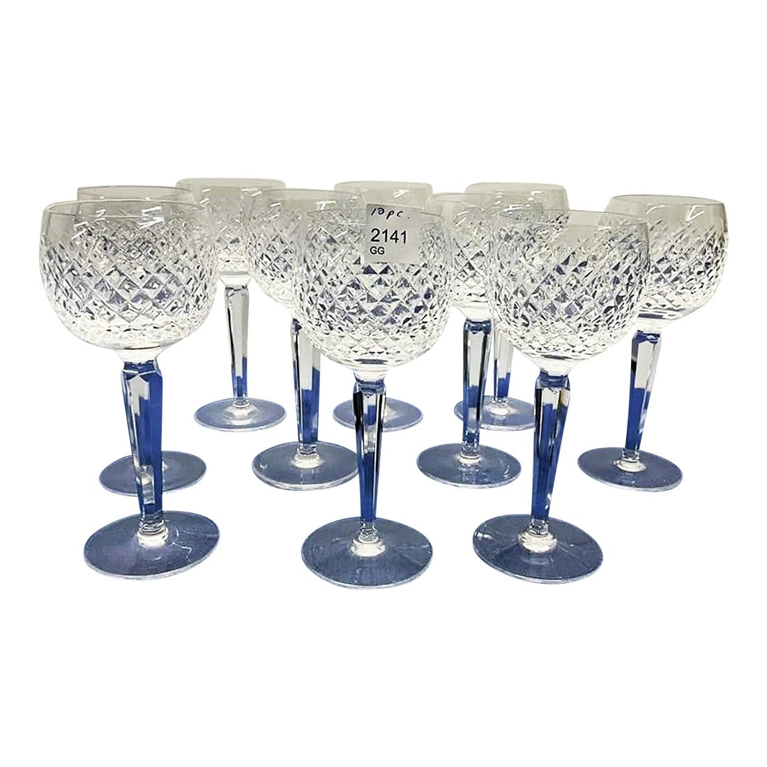 1980s Waterford Alana Style Hock Goblets, Set of 10: Classic taste in these Alana style cut crystal wine hocks or water goblets by Waterford or Ireland. Condition: Alterations: Original Condition Unaltered Imperfections: Some Imperfections Condition Not