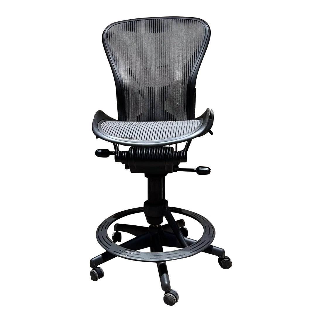 Classic Herman Miller Aeron Mesh Tall Stool Adjustable Office Chair: AMBIANIC presents Classic Herman Miller Aeron Mesh Tall Stool adjustable 52.25 h tallest, 48 h at shortest, x 23 d x 21.5 w size B Original vintage unrestored condition, wear is present Refer to all
