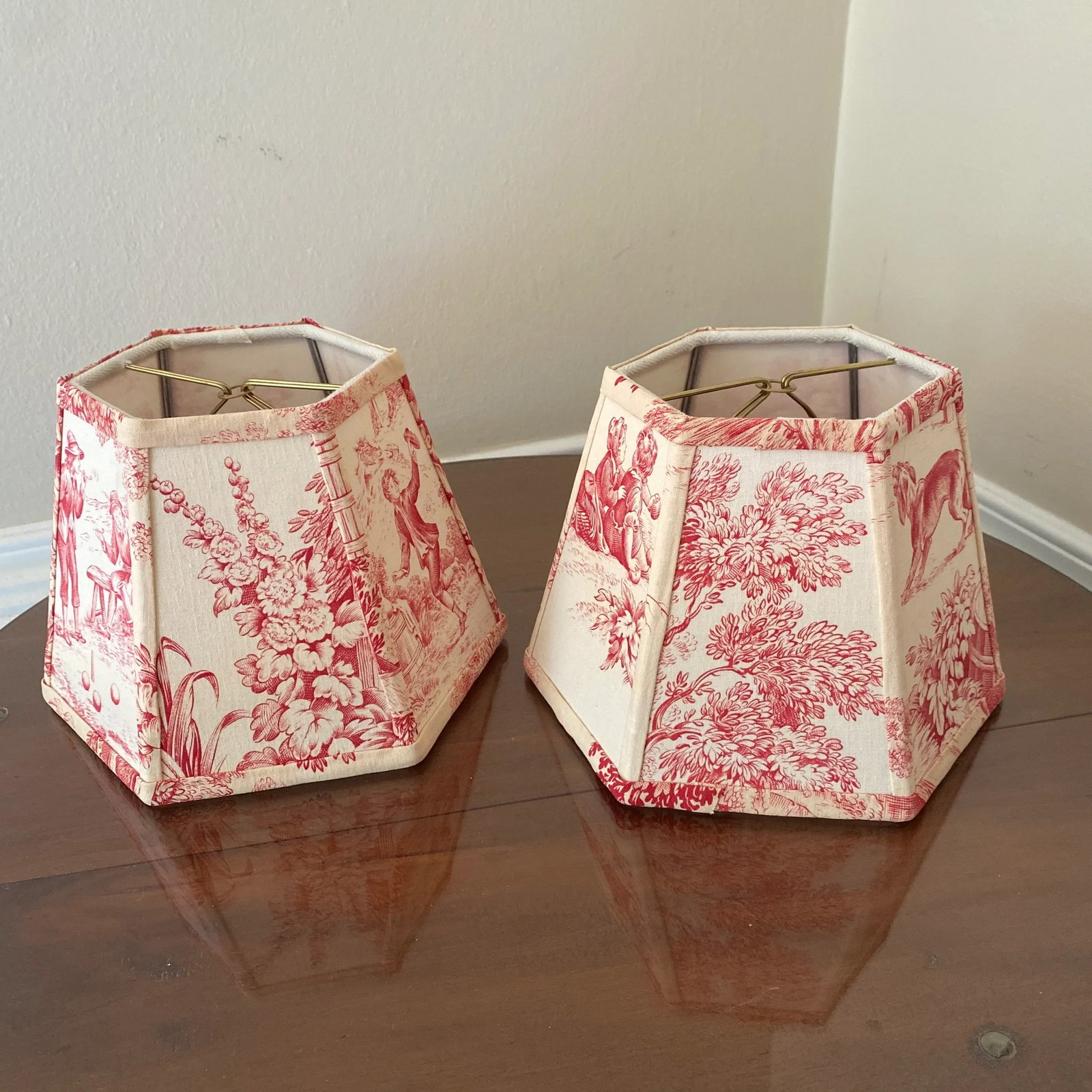 Late 20th Century French Toile Sconces Lamp Shades ~ a Pair - 2
