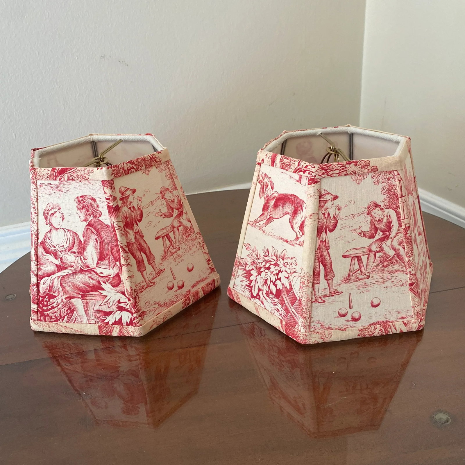 Late 20th Century French Toile Sconces Lamp Shades ~ a Pair - 3