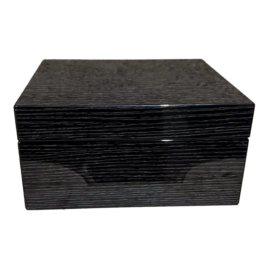 Modern Jewelry Music Box Gray Gloss Oak Wood: AMBIANIC presents Music Jewelry Gray Box in Oak Wood Rectangular Modern Music Box Attic Inc Canoga Park California Stamped underneath 6.25 w x 5.5 d x 3.13 h Preowned vintage condition untested Refer