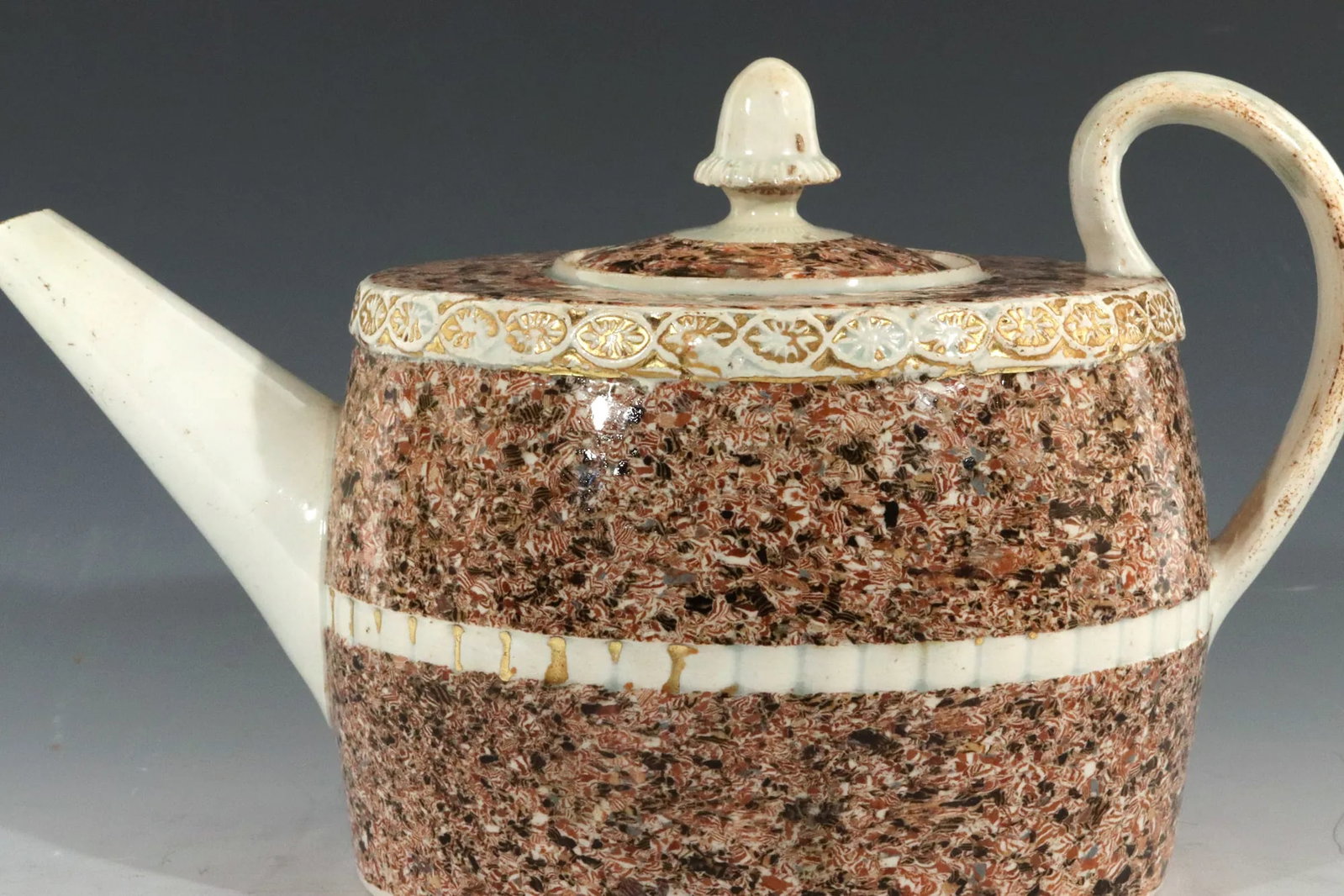 Staffordshire Pearlware Pottery Surface Agate Teapot With Acorn Finial - 3