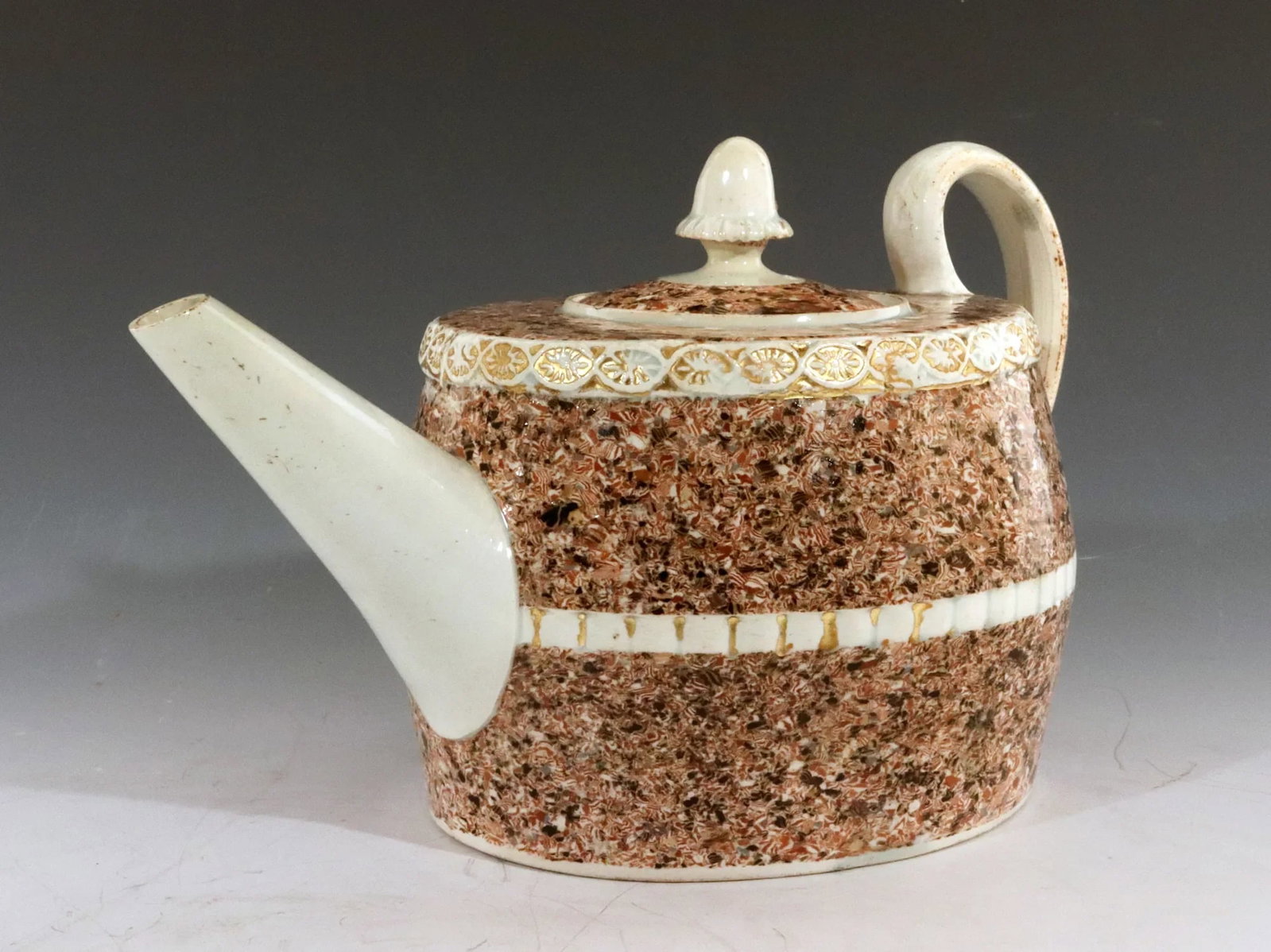 Staffordshire Pearlware Pottery Surface Agate Teapot With Acorn Finial - 4