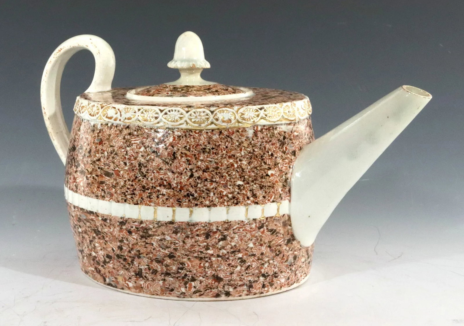 Staffordshire Pearlware Pottery Surface Agate Teapot With Acorn Finial - 5