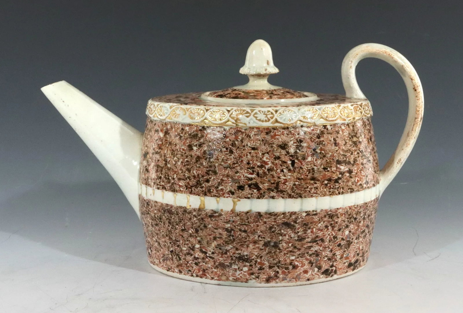 Staffordshire Pearlware Pottery Surface Agate Teapot With Acorn Finial - 6