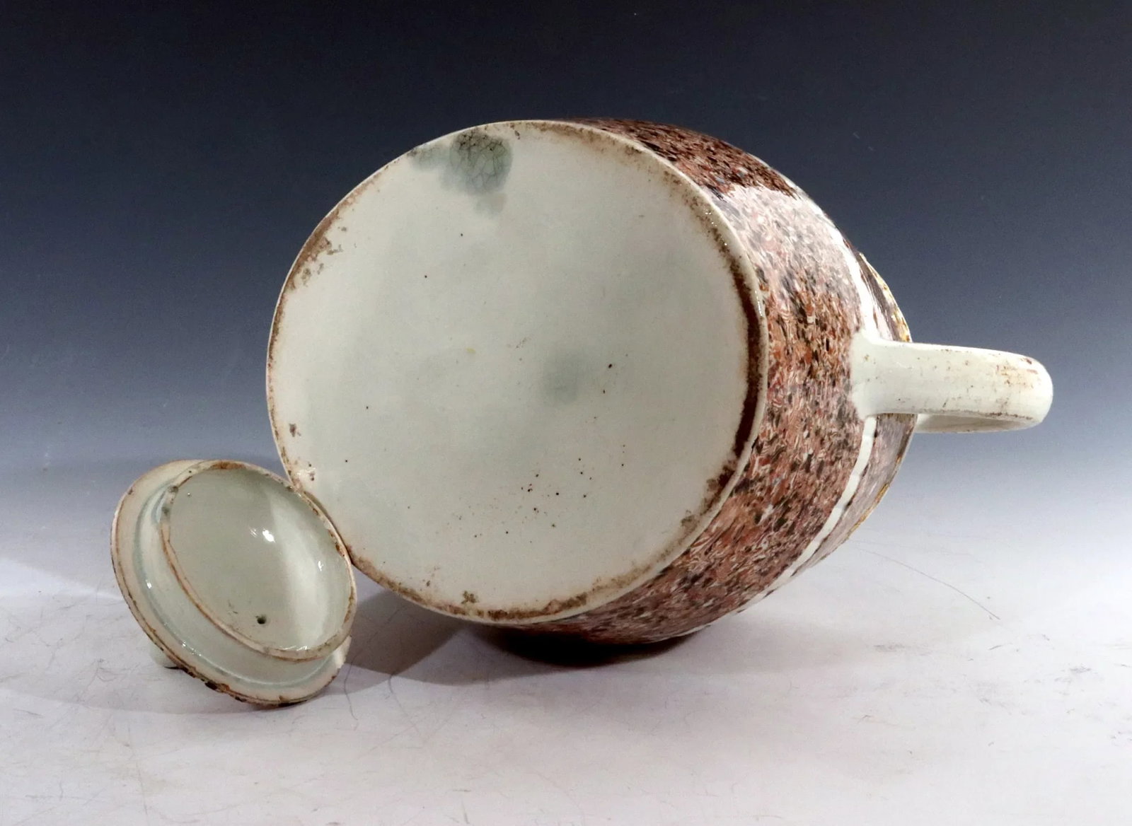 Staffordshire Pearlware Pottery Surface Agate Teapot With Acorn Finial - 8