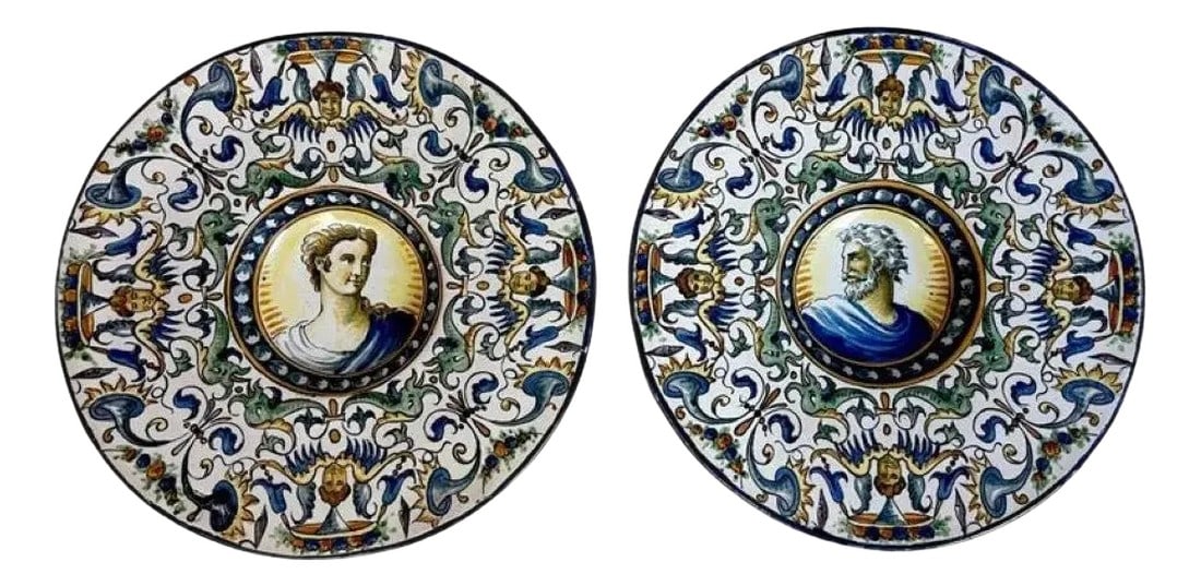 A 19th C Italian Renaissance Style Majolica Portrait Bowls/Plates - a Pair (1 of 12)