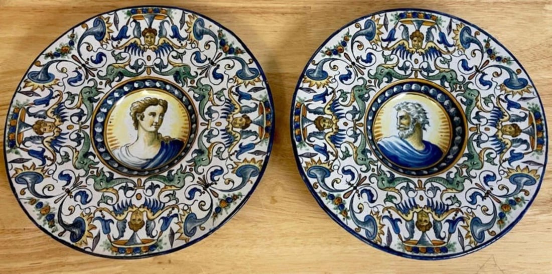 A 19th C Italian Renaissance Style Majolica Portrait Bowls/Plates - a Pair - 5