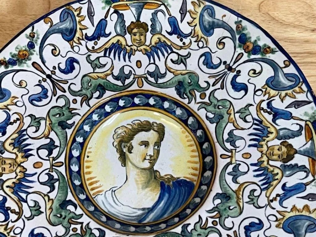 A 19th C Italian Renaissance Style Majolica Portrait Bowls/Plates - a Pair - 7