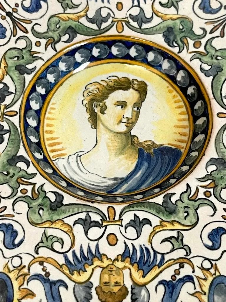 A 19th C Italian Renaissance Style Majolica Portrait Bowls/Plates - a Pair - 9