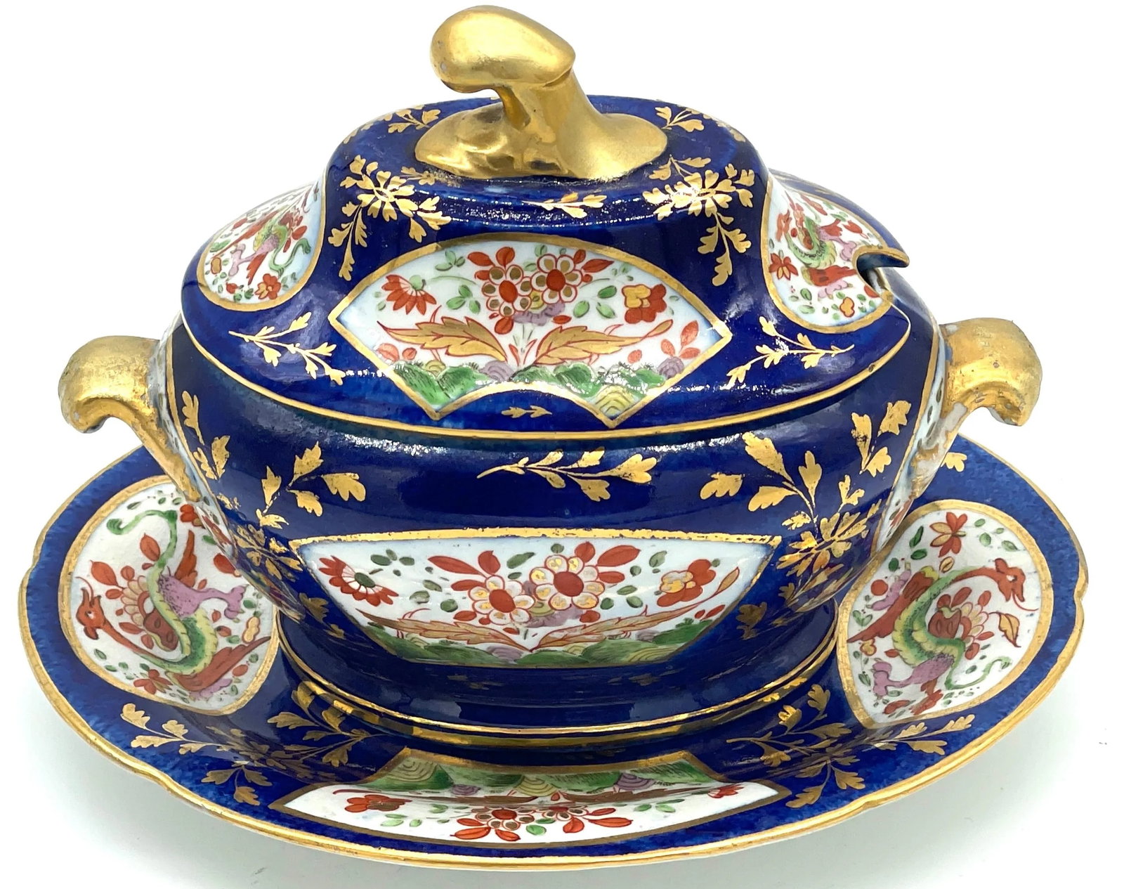 Chamberlains Worcester 'Africa' Pattern Cobalt Diminutive Tureen & Platter - Set of 3 - 10
