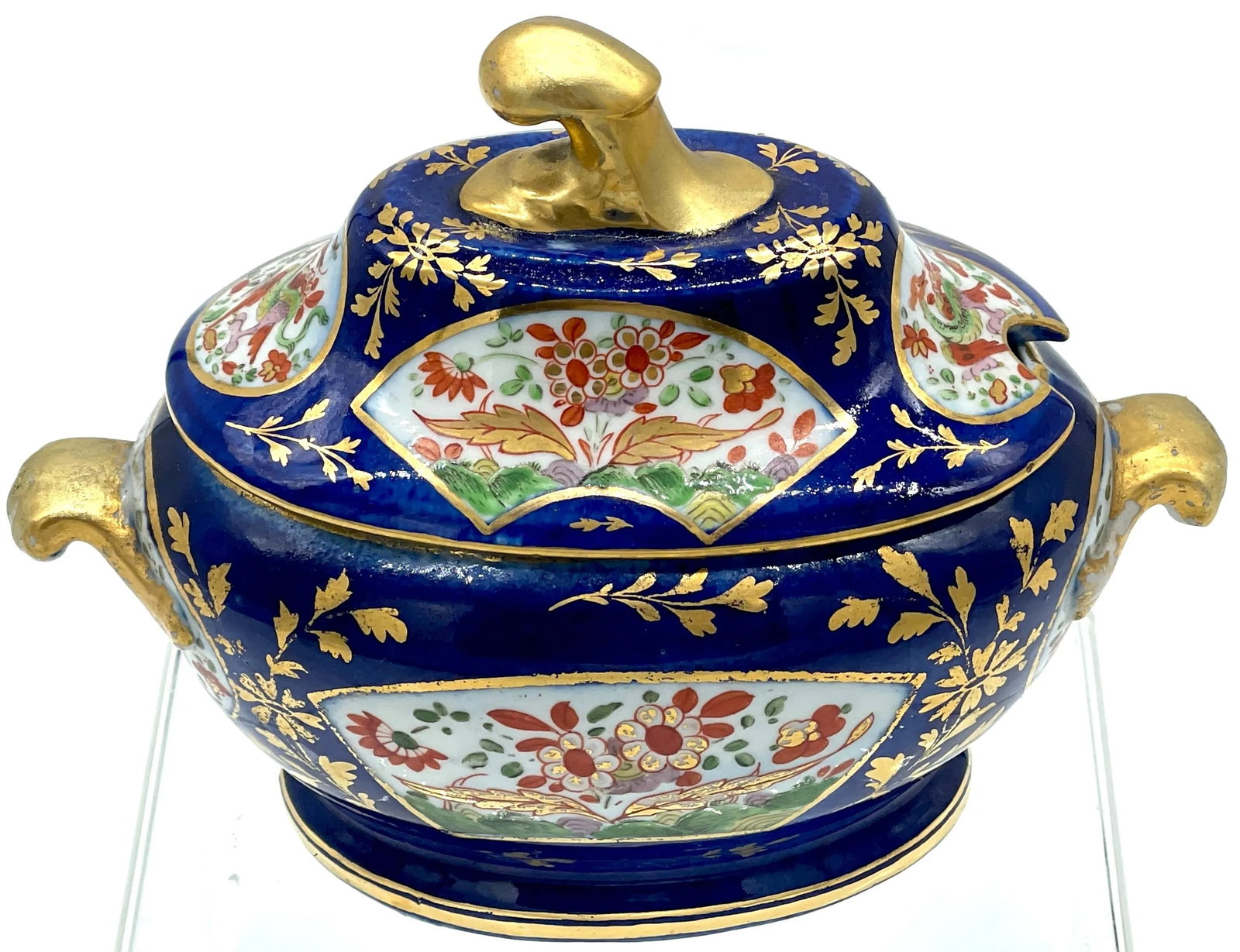 Chamberlains Worcester 'Africa' Pattern Cobalt Diminutive Tureen & Platter - Set of 3 - 11