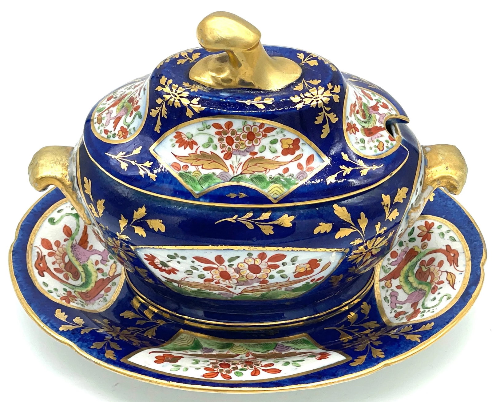 Chamberlains Worcester 'Africa' Pattern Cobalt Diminutive Tureen & Platter - Set of 3 - 6