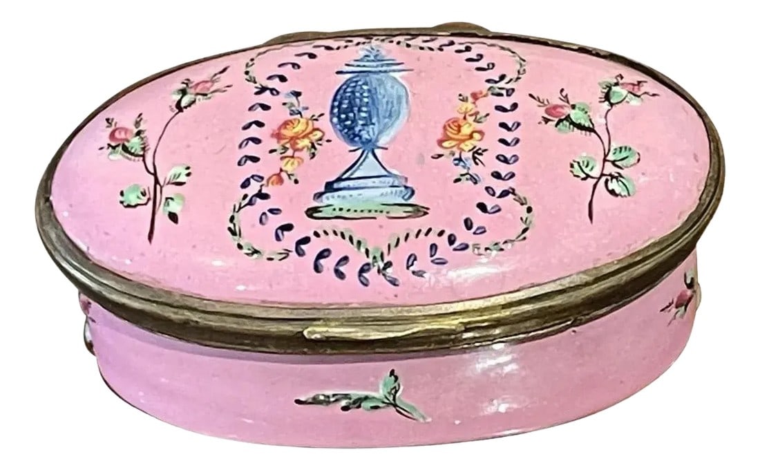 18th C Pink Battersea-Bilston Mourning Box, Ex-Collection of h.r.h Princess Roya (1 of 11)