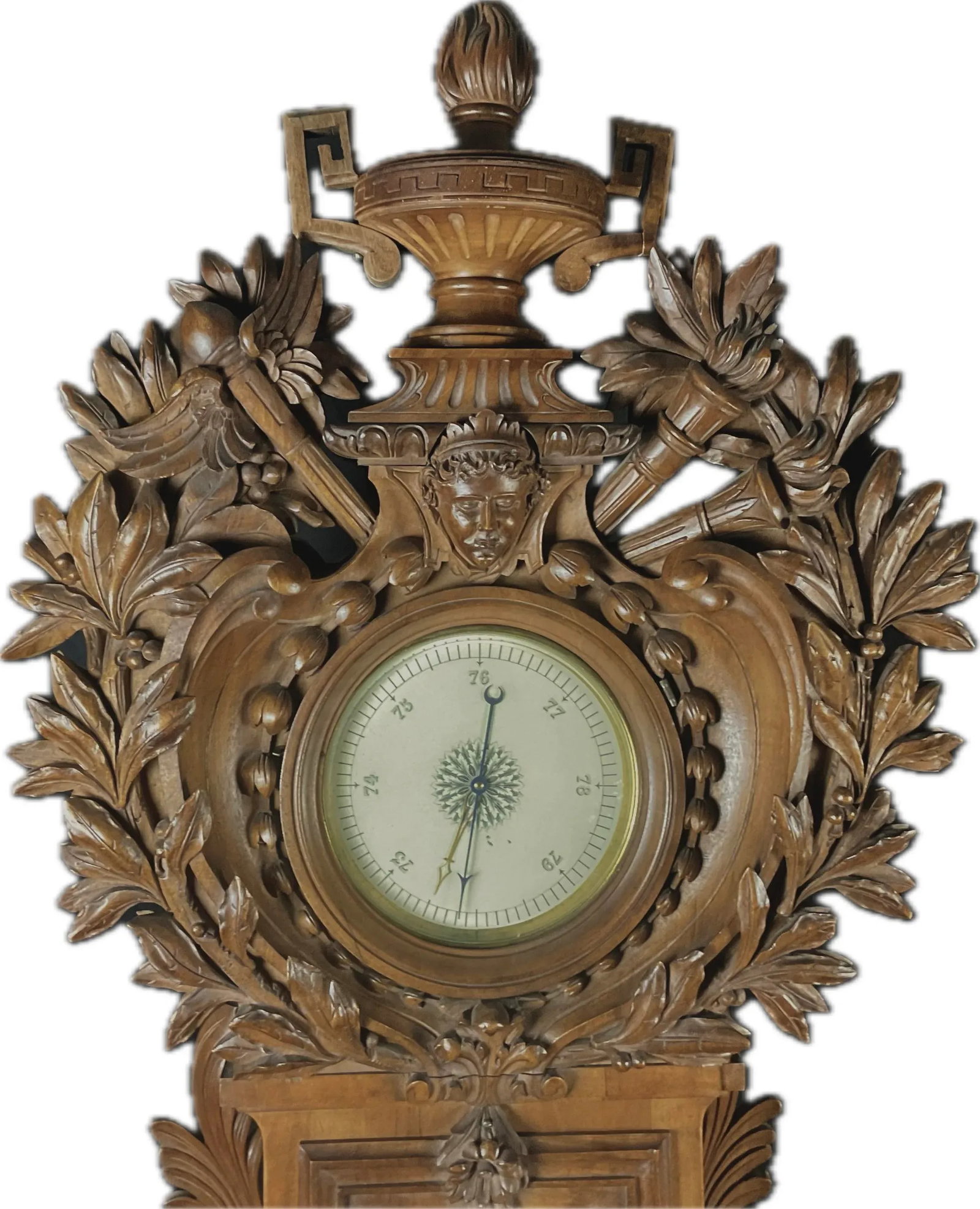 Monumental European Carved Wood Barometer and Thermometer - 11