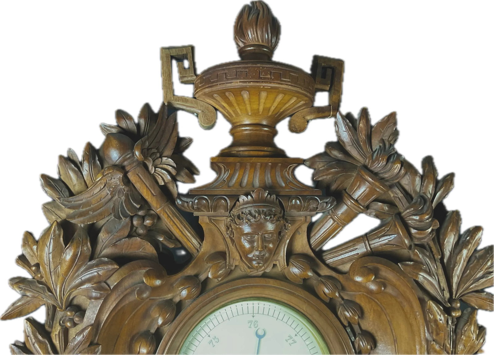 Monumental European Carved Wood Barometer and Thermometer - 12