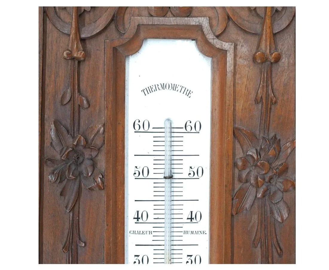 Monumental European Carved Wood Barometer and Thermometer - 3