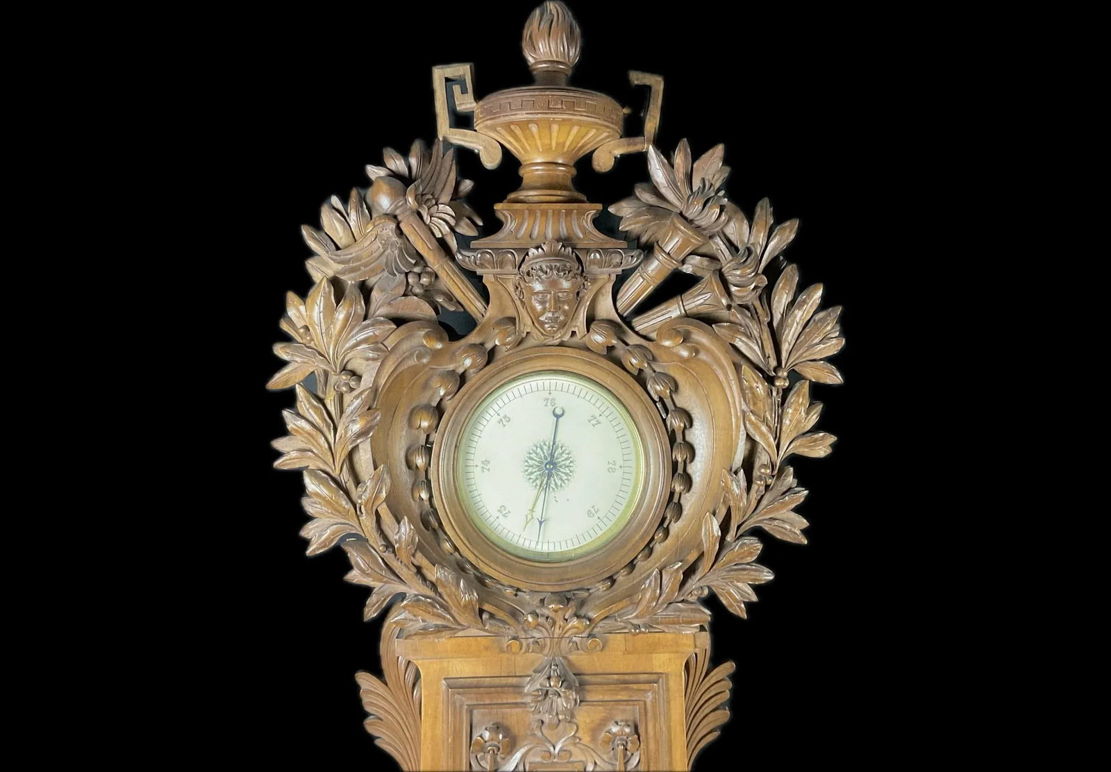 Monumental European Carved Wood Barometer and Thermometer - 9