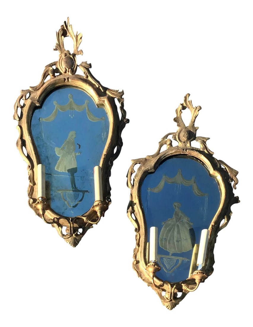 Venetian Gilt Mirrored Sconces or Girondole - a Pair (1 of 13)