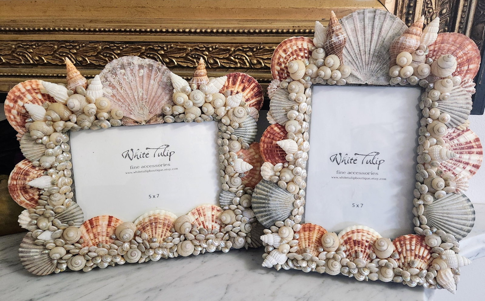 Pair of Sea Shell Encrusted Picture Frames- Set of 2 - 10