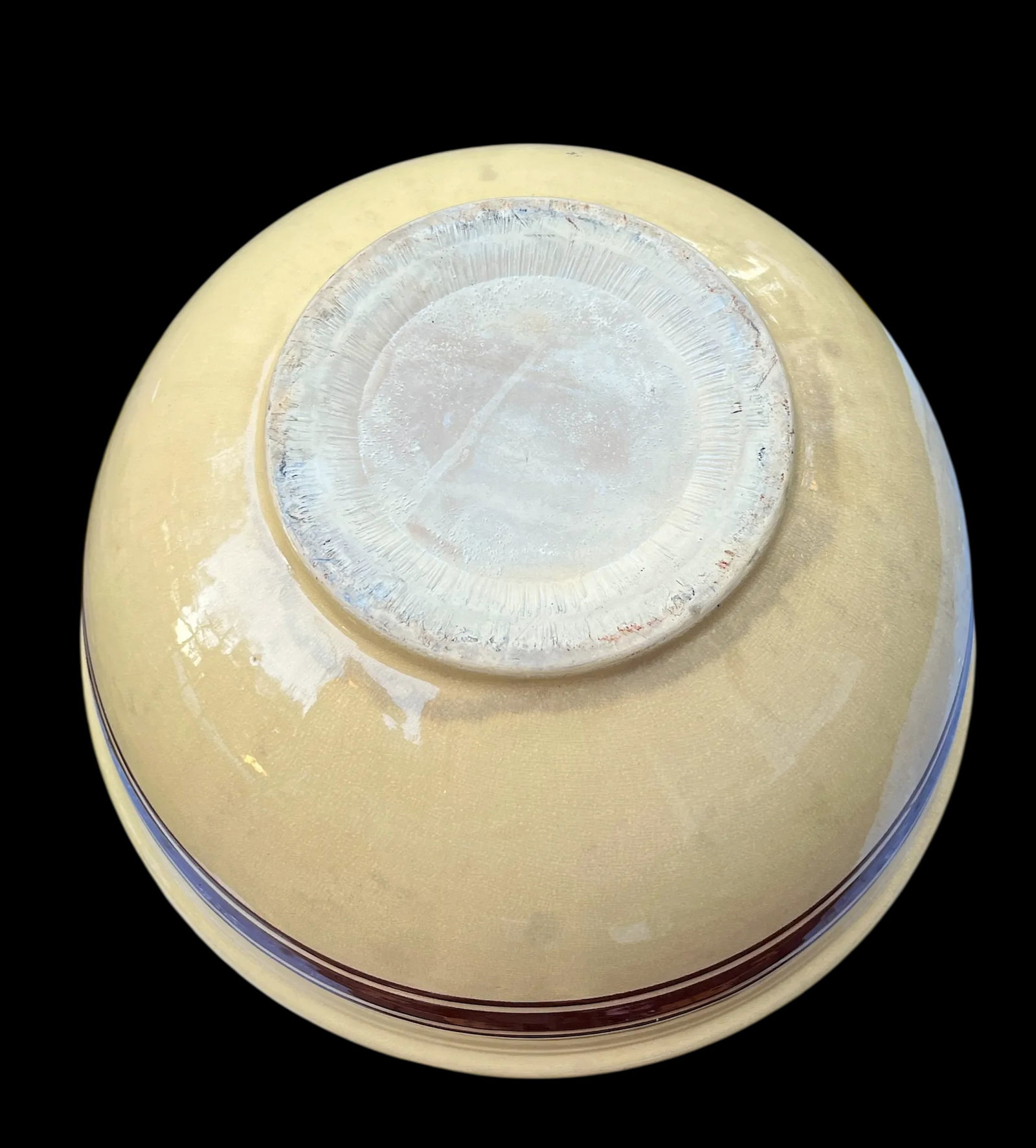 Largest Antique Weller Pottery #16 Yellow Ware Striped Farmhouse Bowl - 4