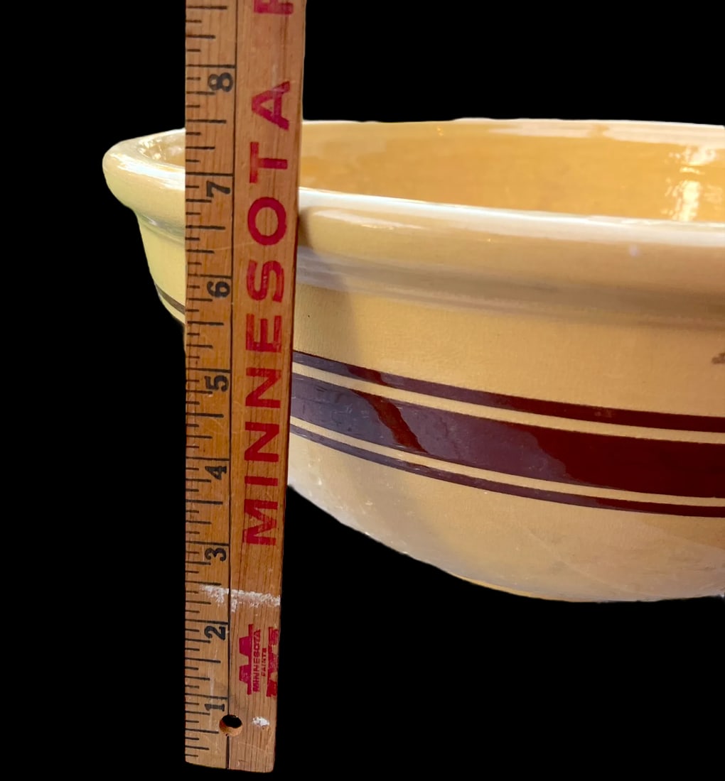 Largest Antique Weller Pottery #16 Yellow Ware Striped Farmhouse Bowl - 5