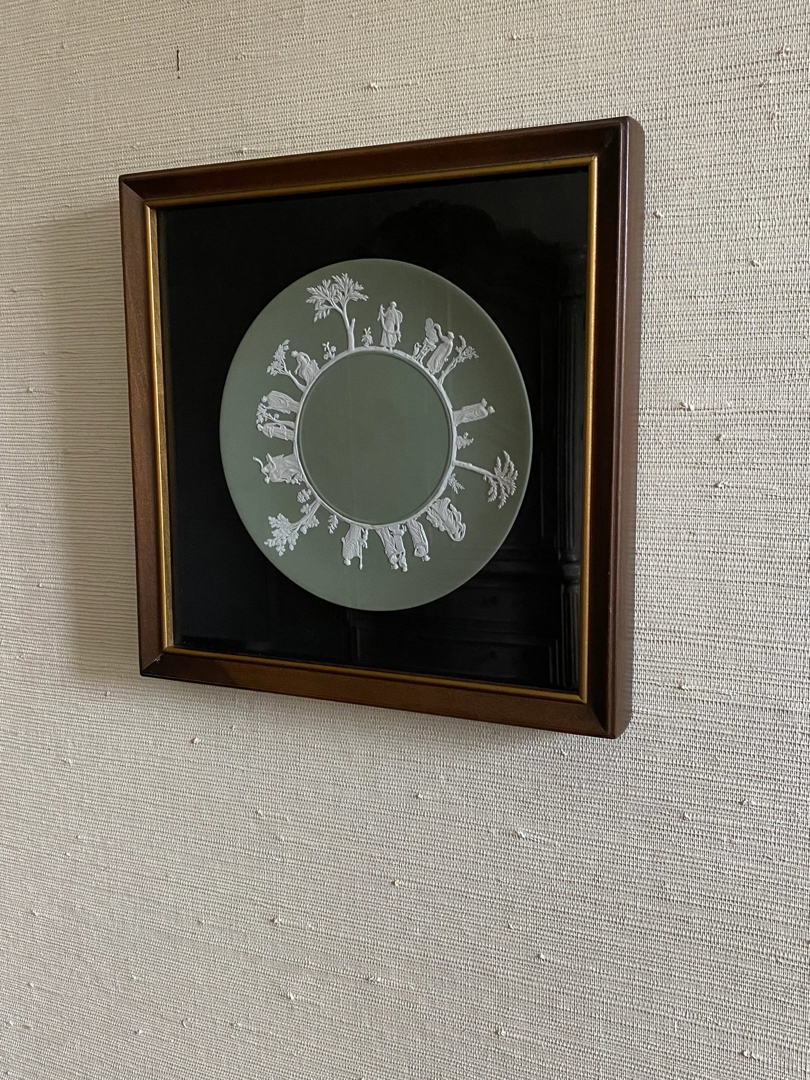 Late 1950s Wedgwood Jasperware Three Sacrifices Sage Green Dinner Plate, Framed - 2