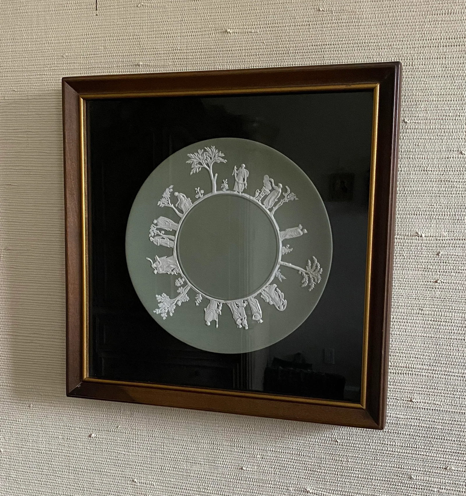Late 1950s Wedgwood Jasperware Three Sacrifices Sage Green Dinner Plate, Framed - 4