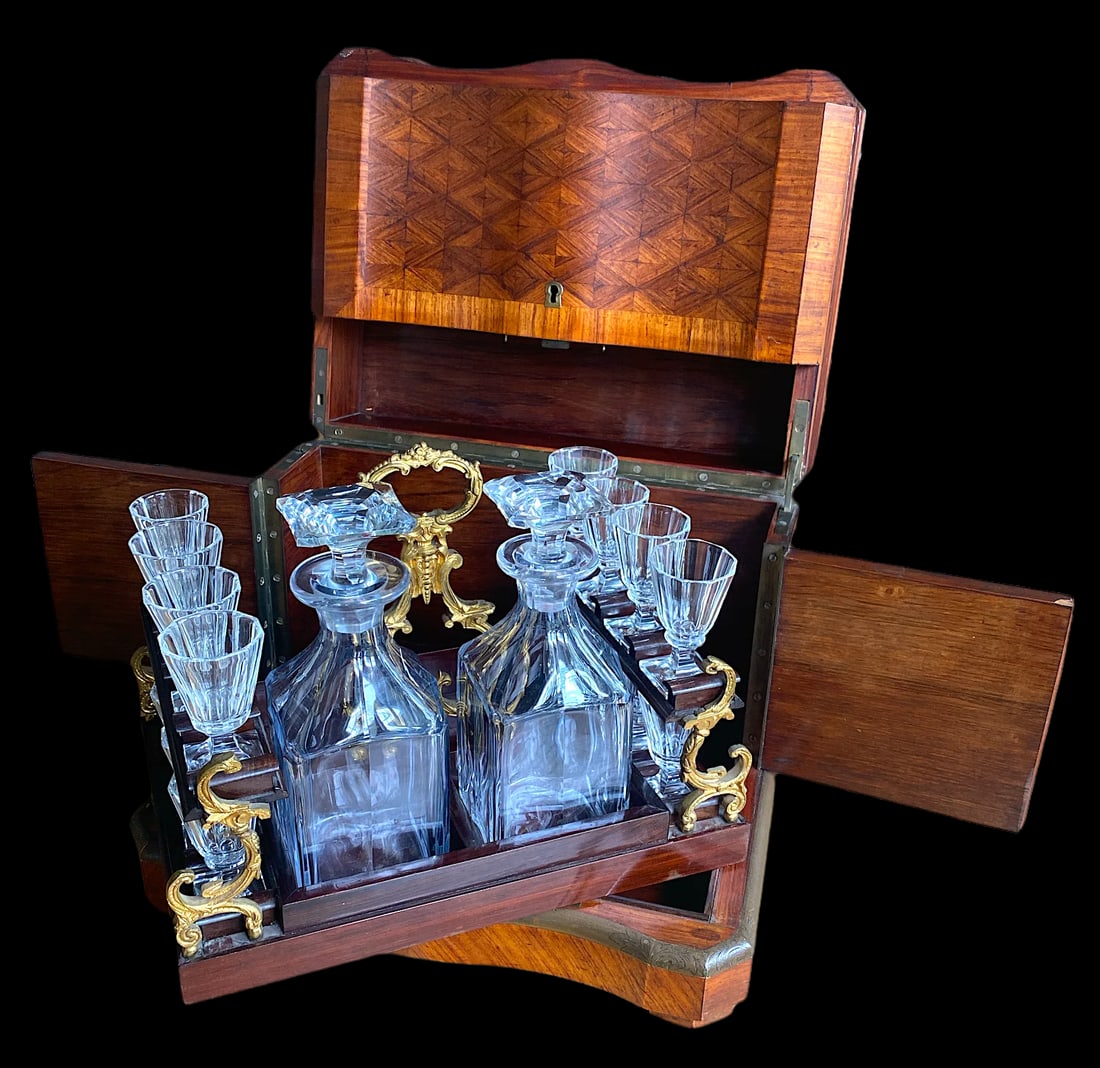 Late 19th Century French Napoleon III Marquetry Tantalus Cellarette Liquor Cabinet With Original Cry - 2