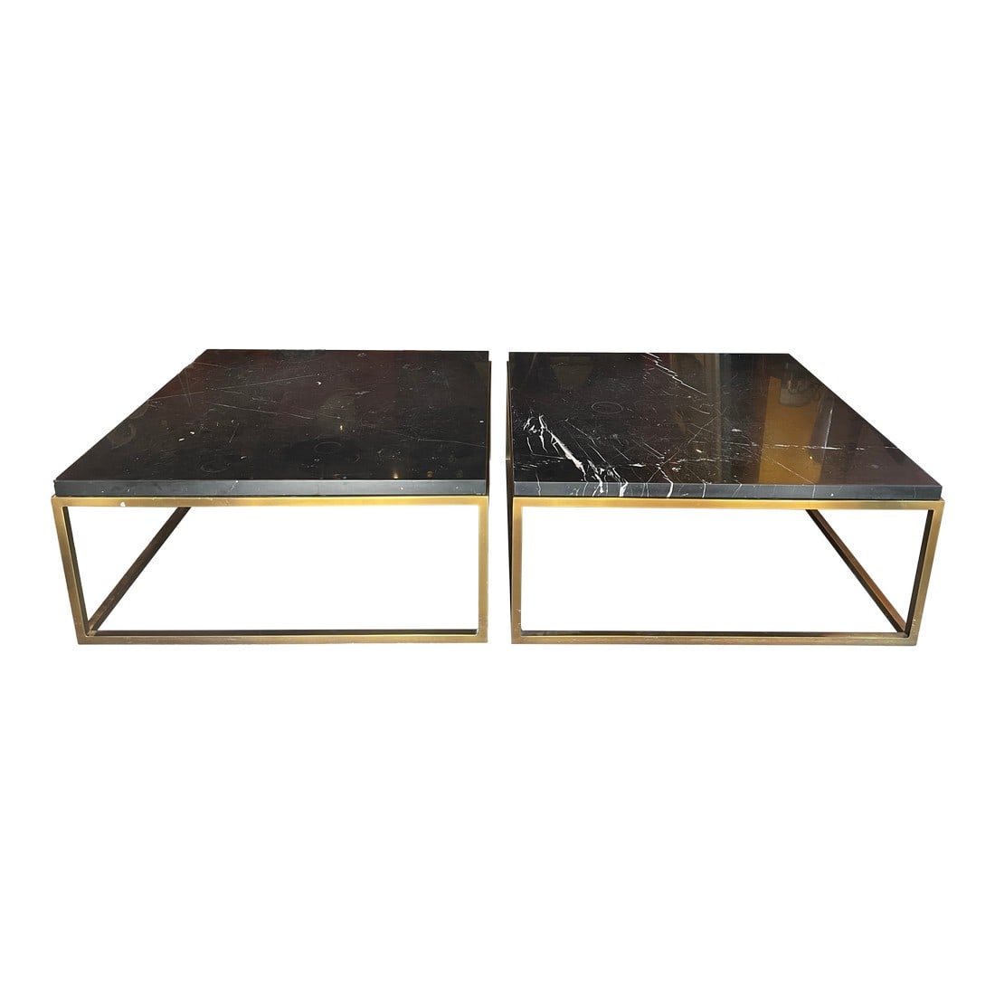 Pair of Large Square Restoration Hardware Marble Top Coffee Tables (1 of 6)
