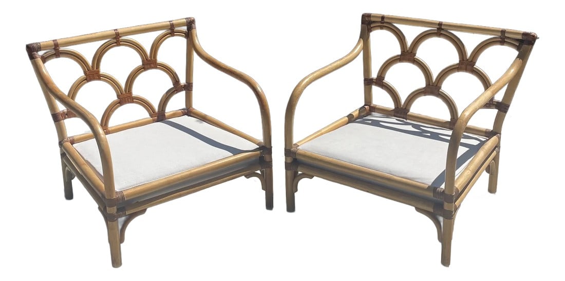 Vintage Rattan Lounge Chairs by Peter Rocchia of Wicker Works- Set of 2 (1 of 12)