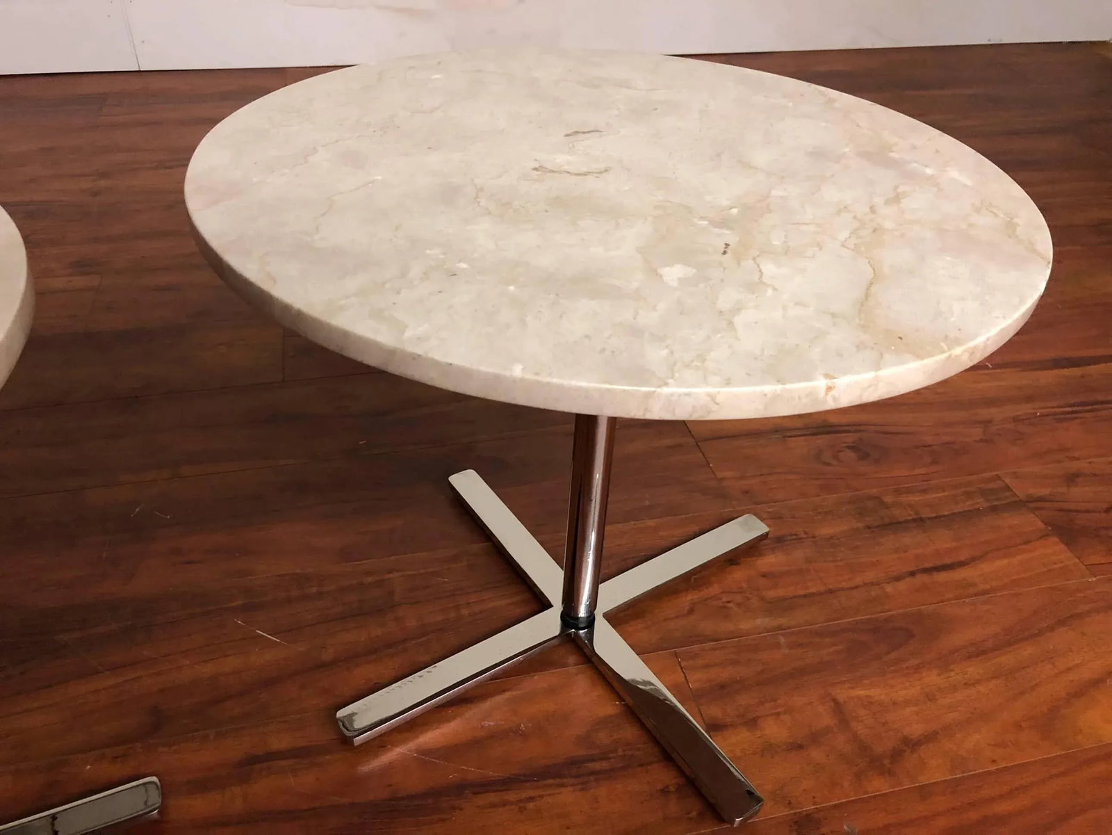 Vintage Travertine & Stainless Side Tables - A Pair - 10